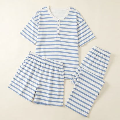 Ensemble de vêtements d'intérieur 3 pièces en coton à rayures bleues Ownkoti - image 0