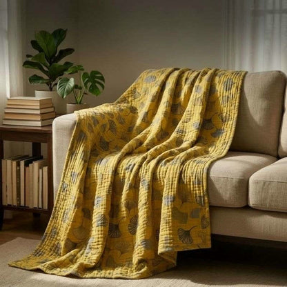 Couverture matelassée en coton Ownkoti moutarde et ginkgo - image 3