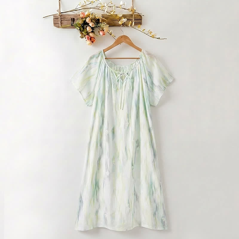 Robe de nuit Ownkoti en lyocell à motif floral aquarelle et col noué - Vert - XXXL - image 4