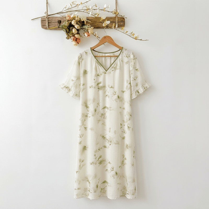 Robe de nuit d'intérieur romantique à fleurs en lyocell à col en V Ownkoti - Crème à la menthe - XXXL - image 0