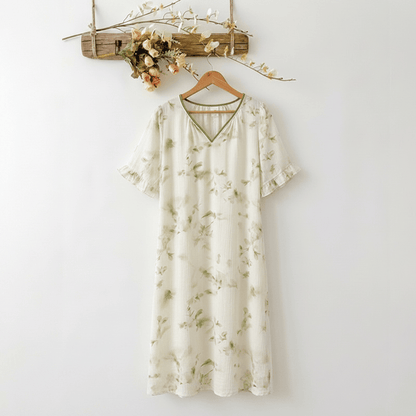 Robe de nuit d'intérieur romantique à fleurs en lyocell à col en V Ownkoti - Crème à la menthe - XXXL - image 0