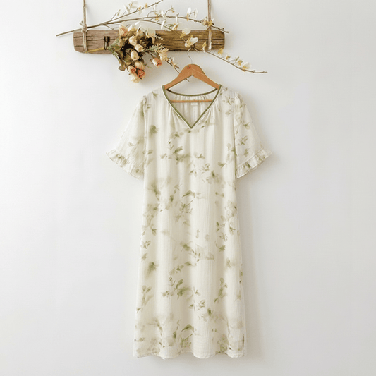 Robe de nuit d'intérieur romantique à fleurs en lyocell à col en V Ownkoti - Crème à la menthe - XXXL - image 0