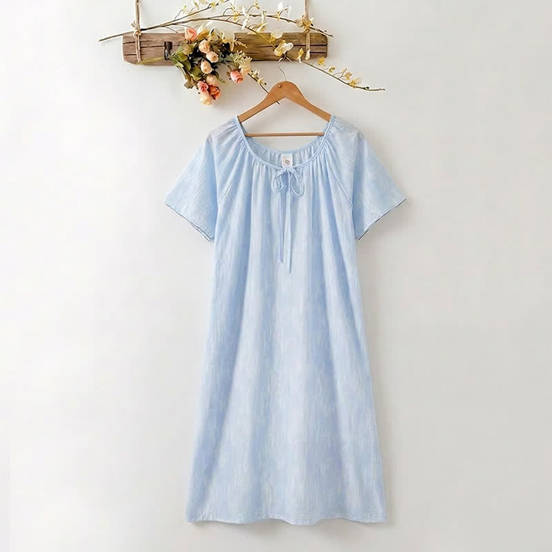 Robe d'intérieur Ownkoti bleu aéré en lyocell à col noué - Bleu clair - XXXL - image 0