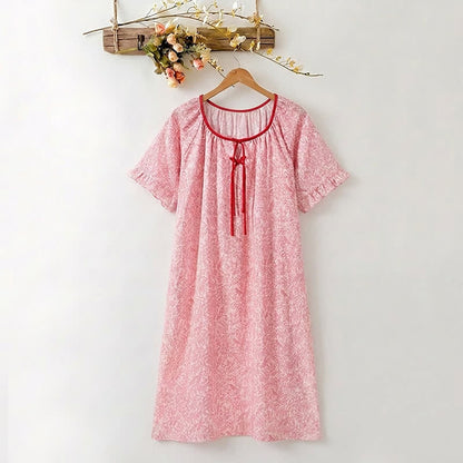Robe de nuit à col noué en lyocell fleuri Ownkoti - Rose - XXXL - image 0