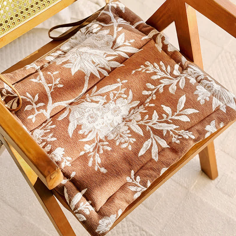 Coussin de chaise à nouer Ownkoti Vintage Floral Chenille - Brun - 19,7 po x 19,7 po - image 0