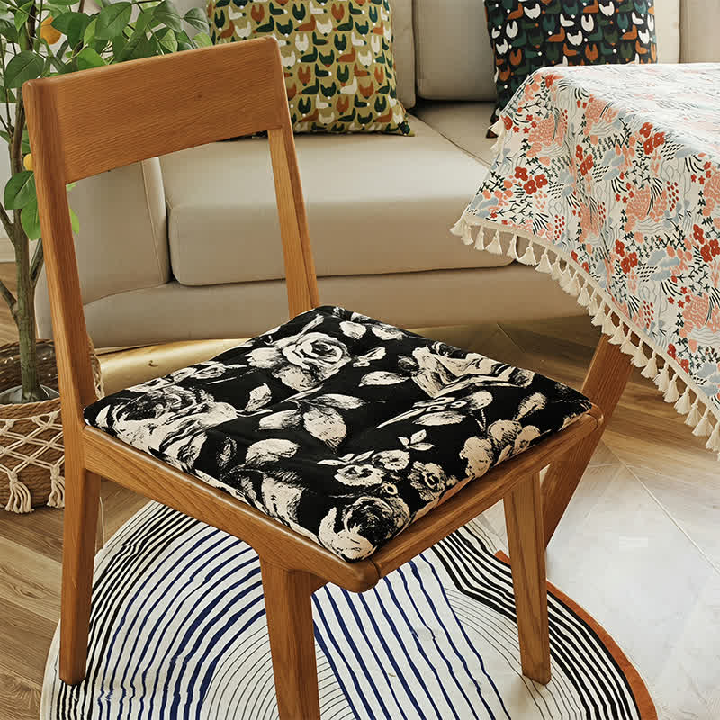 Coussin de chaise Ownkoti en chenille à motif floral vintage noir et blanc - image 2