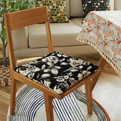 Coussin de chaise Ownkoti en chenille à motif floral vintage noir et blanc - image 2
