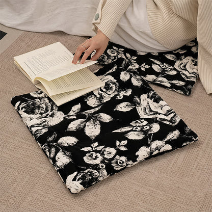 Coussin de chaise Ownkoti en chenille à motif floral vintage noir et blanc - image 3