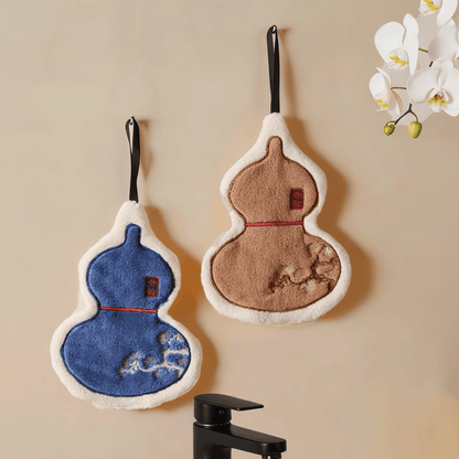 Serviette de toilette Ownkoti en polaire corail et calebasse chinoise - 7'' × 10'' - Bleu+Camel - 1 ensemble - image 0