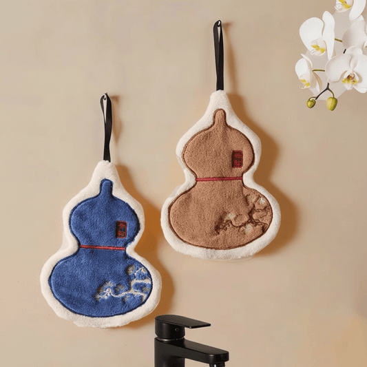 Serviette de toilette Ownkoti en polaire corail et calebasse chinoise - 7'' × 10'' - Bleu+Camel - 1 ensemble - image 0