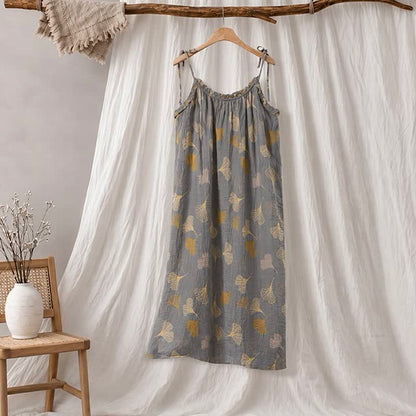 Robe midi d'intérieur à bretelles et motif feuille de ginkgo Ownkoti - Gris foncé et jaune - XL - image 15