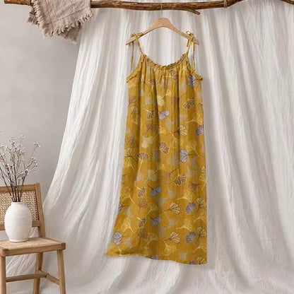 Robe midi d'intérieur à bretelles et motif feuille de ginkgo Ownkoti - Jaune foncé et gris clair - XL - image 20