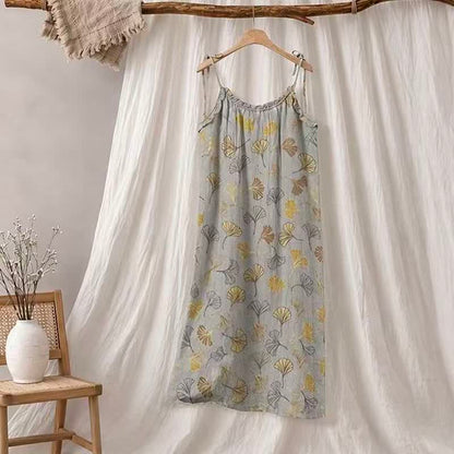 Robe midi d'intérieur à bretelles et motif feuille de ginkgo Ownkoti - Gris clair et jaune foncé - XL - image 25