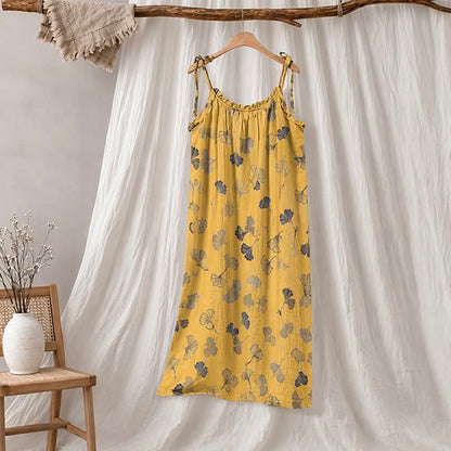 Robe midi d'intérieur à bretelles et motif feuille de ginkgo Ownkoti - Jaune et gris foncé - XL - image 10