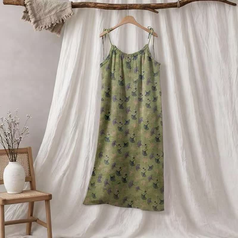 Robe d'intérieur à bretelles nouées et imprimé floral Ginkgo d'Ownkoti - Vert et violet - XL - image 10