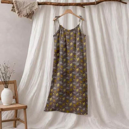 Robe d'intérieur à bretelles nouées et imprimé floral Ginkgo d'Ownkoti - Brun et jaune - XL - image 5
