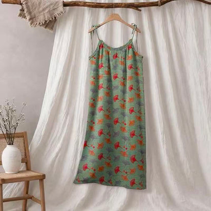 Robe d'intérieur à bretelles nouées et imprimé floral Ginkgo d'Ownkoti - Vert et rouge - XL - image 40