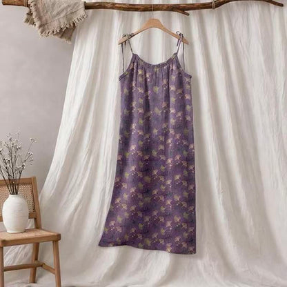 Robe d'intérieur à bretelles nouées et imprimé floral Ginkgo d'Ownkoti - Violet et vert - XL - image 15