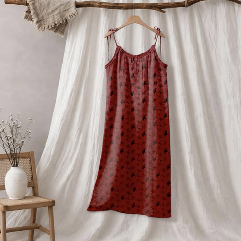 Robe d'intérieur à bretelles nouées et imprimé floral Ginkgo d'Ownkoti - Rouge et noir - XL - image 35