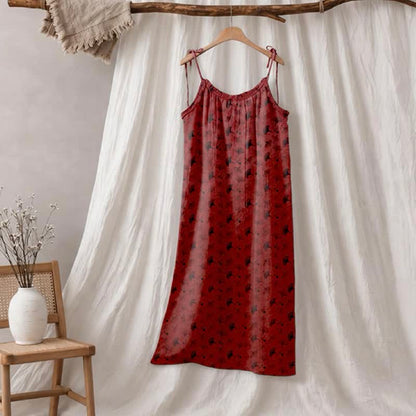 Robe d'intérieur à bretelles nouées et imprimé floral Ginkgo d'Ownkoti - Rouge et noir - XL - image 35