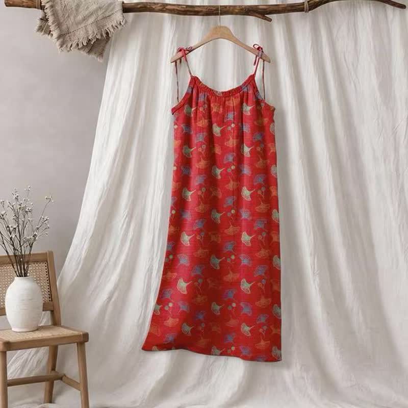 Robe d'intérieur à bretelles nouées et imprimé floral Ginkgo d'Ownkoti - Rouge et vert - XL - image 45