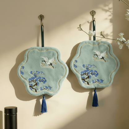 Serviette de toilette en polaire corail Ownkoti Crane et Pin - Vert - 11'' × 11'' - 2 pièces - image 0