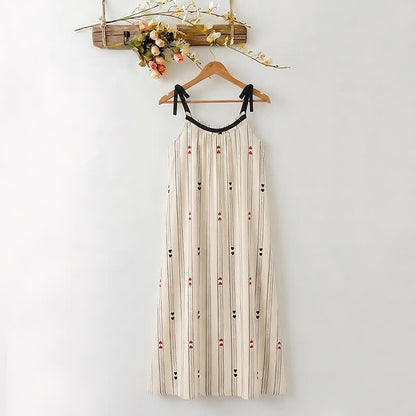 Robe midi de détente à bretelles en coton rayé Ownkoti - Blanc antique - XXL - image 0