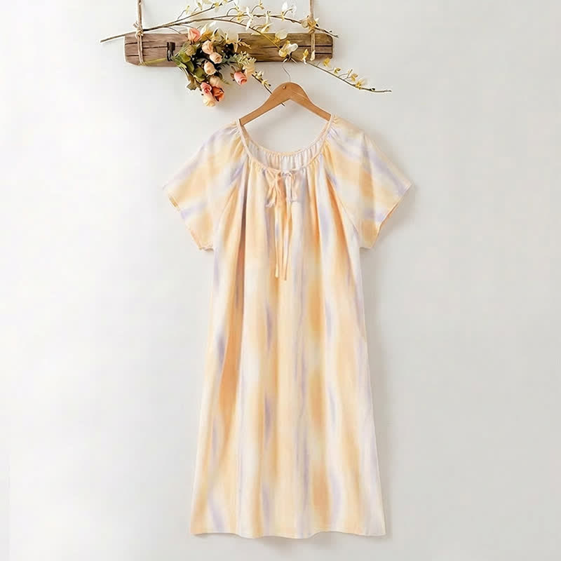 Robe de nuit Ownkoti en lyocell à motif floral aquarelle et col noué - Orange - XXXL - image 0