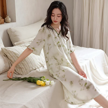 Robe de nuit d'intérieur romantique à fleurs en lyocell à col en V Ownkoti - image 2