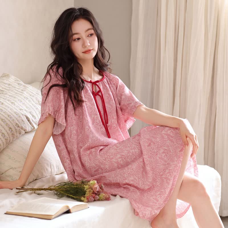 Robe de nuit à col noué en lyocell fleuri Ownkoti - image 2