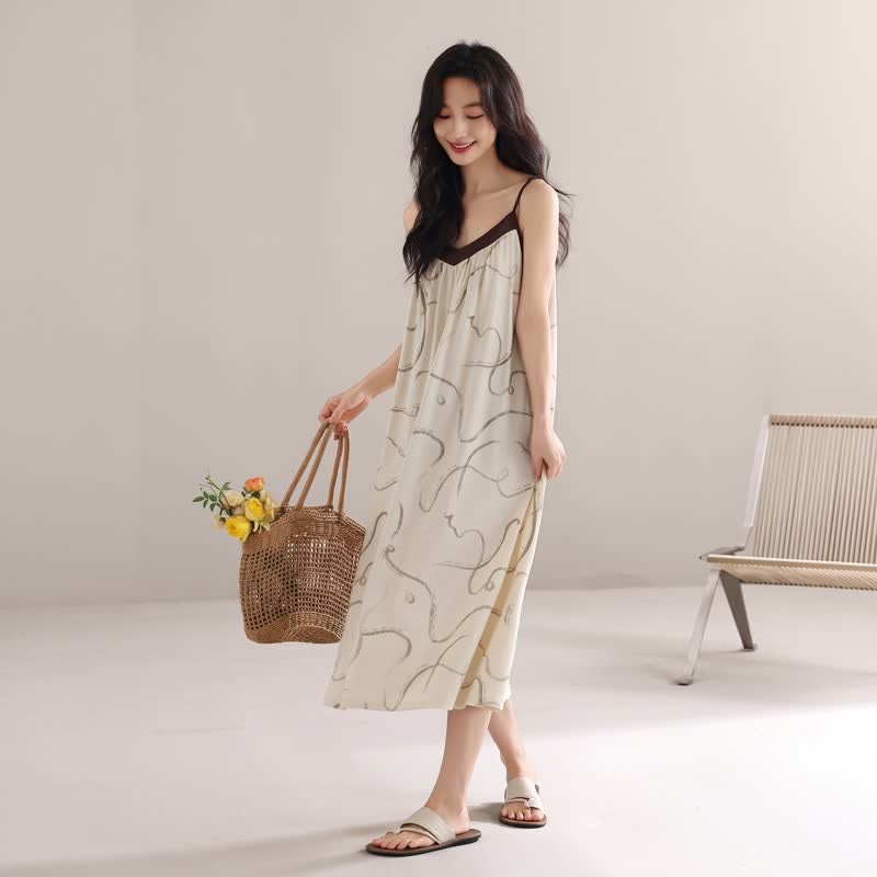 Robe nuisette Ownkoti en coton modal avec bordures contrastées - image 1