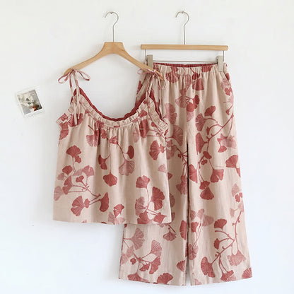 Ensemble de détente Ownkoti à motif botanique (débardeur et pantalon) - Nude et rouge - XL - image 9