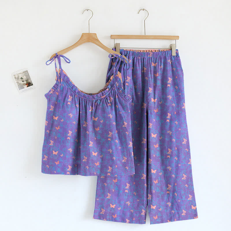 Ensemble débardeur et pantalon de détente à imprimé papillon Ownkoti - Violet et rose - XL - image 0