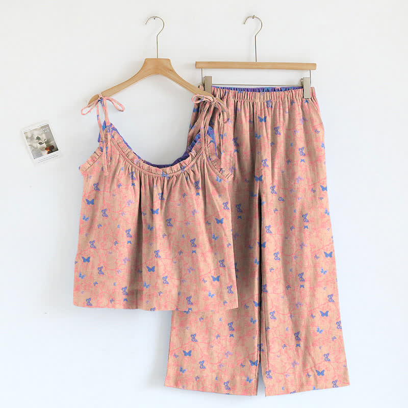 Ensemble débardeur et pantalon de détente à imprimé papillon Ownkoti - Rose et violet - XL - image 4