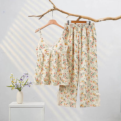 Ensemble de détente Ownkoti romantique à fleurs, débardeur et pantalon 7/8 - FloralWhite - XXL - image 0