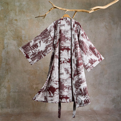 Peignoir kimono en coton à imprimé toile de Jouy - Café - 2XL - image 10