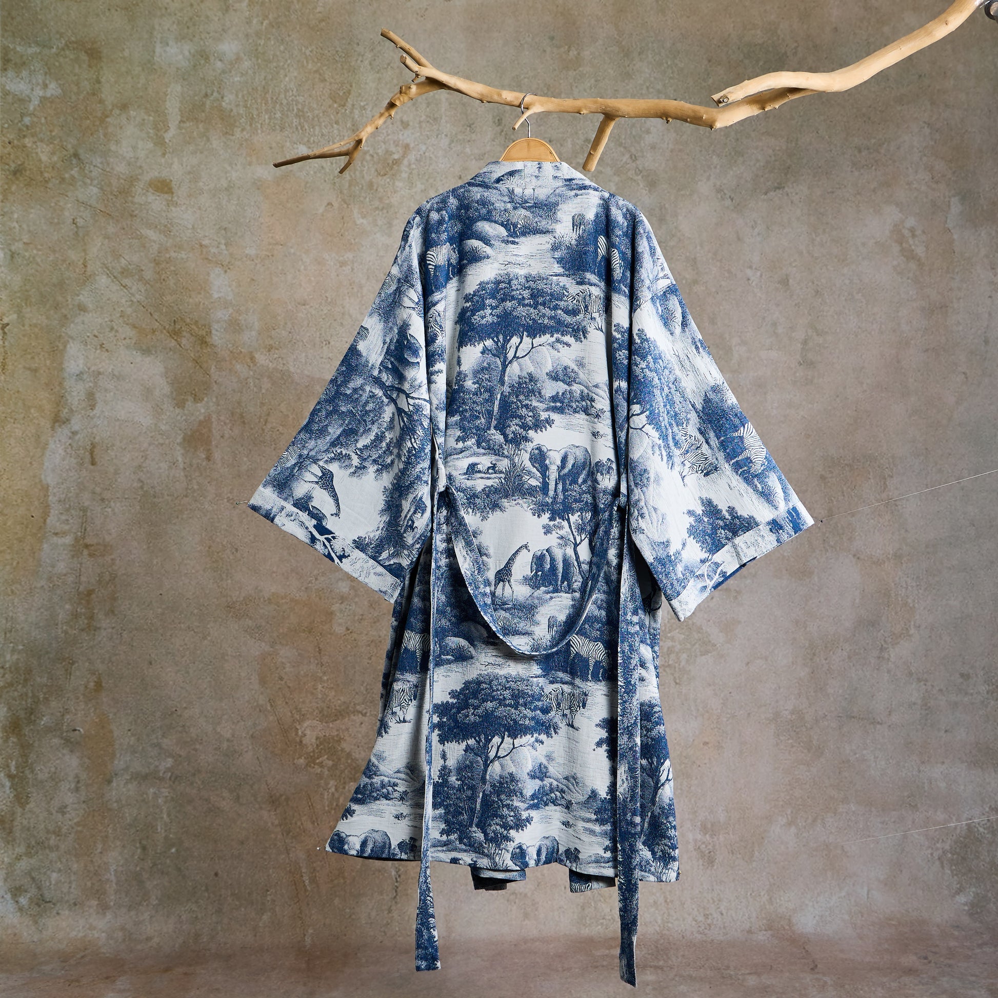 Peignoir kimono en coton à imprimé toile de Jouy - image 1
