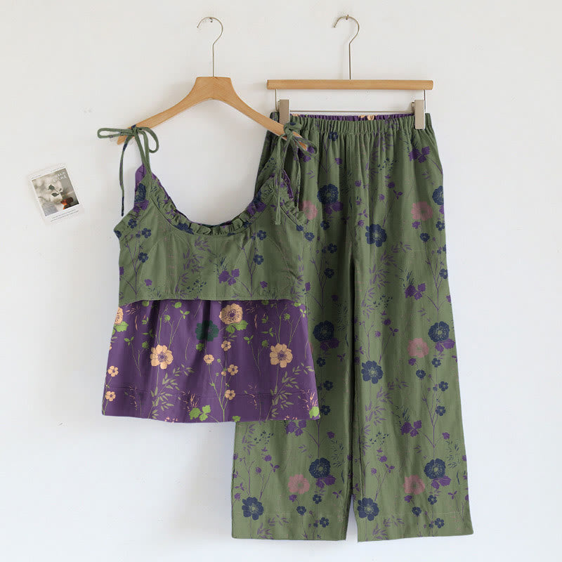 Ensemble pyjama Ownkoti vintage à fleurs (débardeur et pantalon) - image 5
