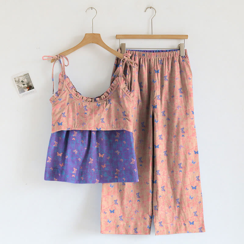 Ensemble débardeur et pantalon de détente à imprimé papillon Ownkoti - image 5