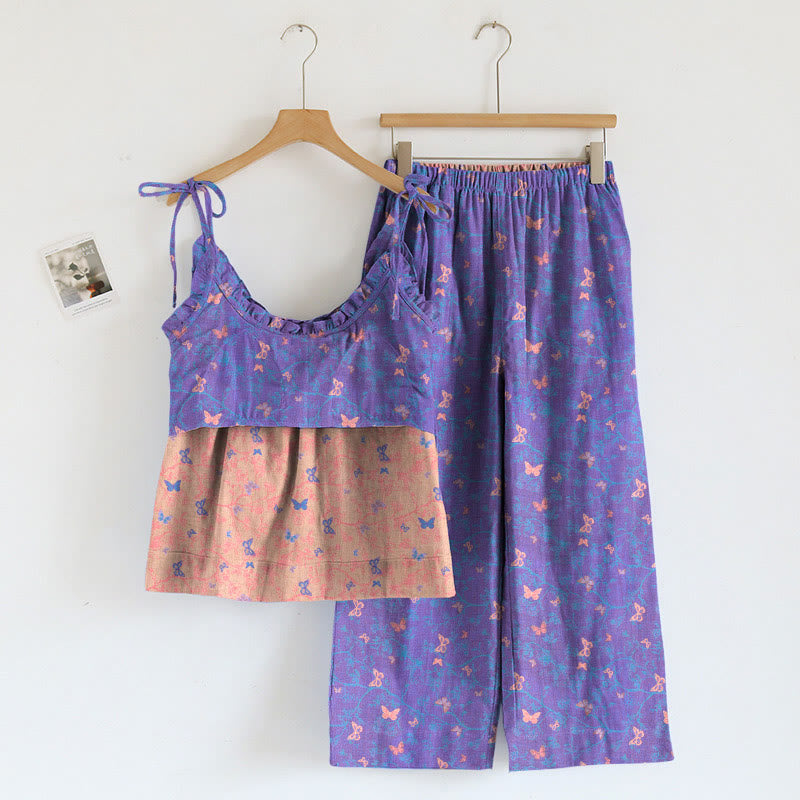 Ensemble débardeur et pantalon de détente à imprimé papillon Ownkoti - image 1