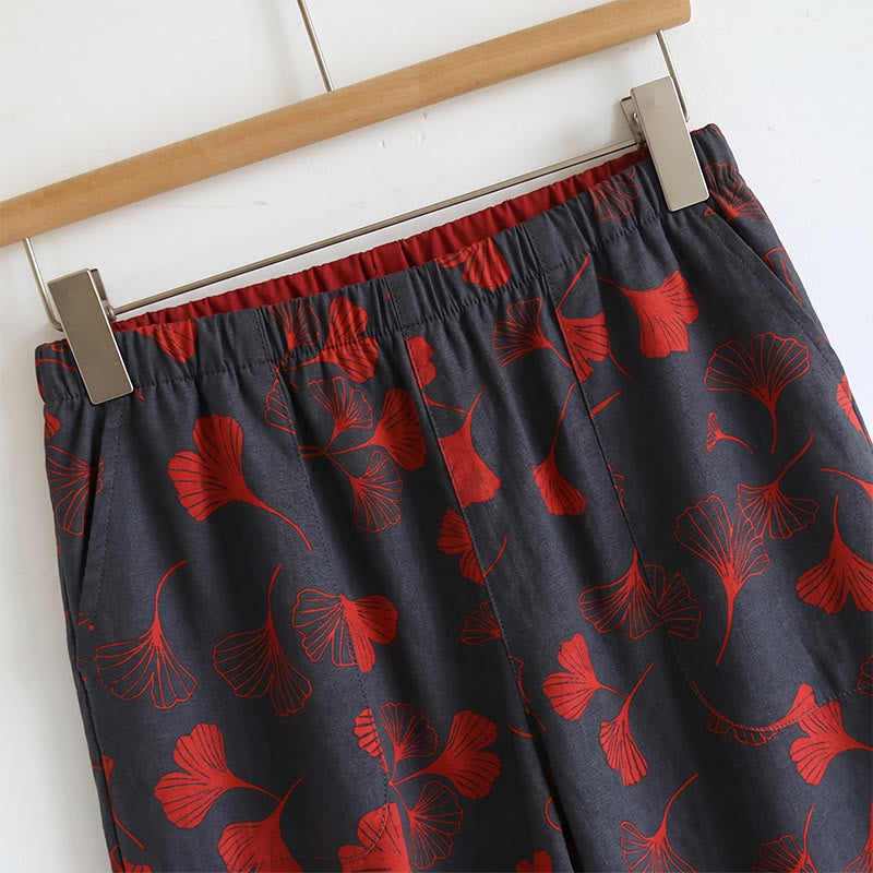 Ensemble de vêtements d'intérieur à bretelles nouées et imprimé feuilles de ginkgo Ownkoti - image 8