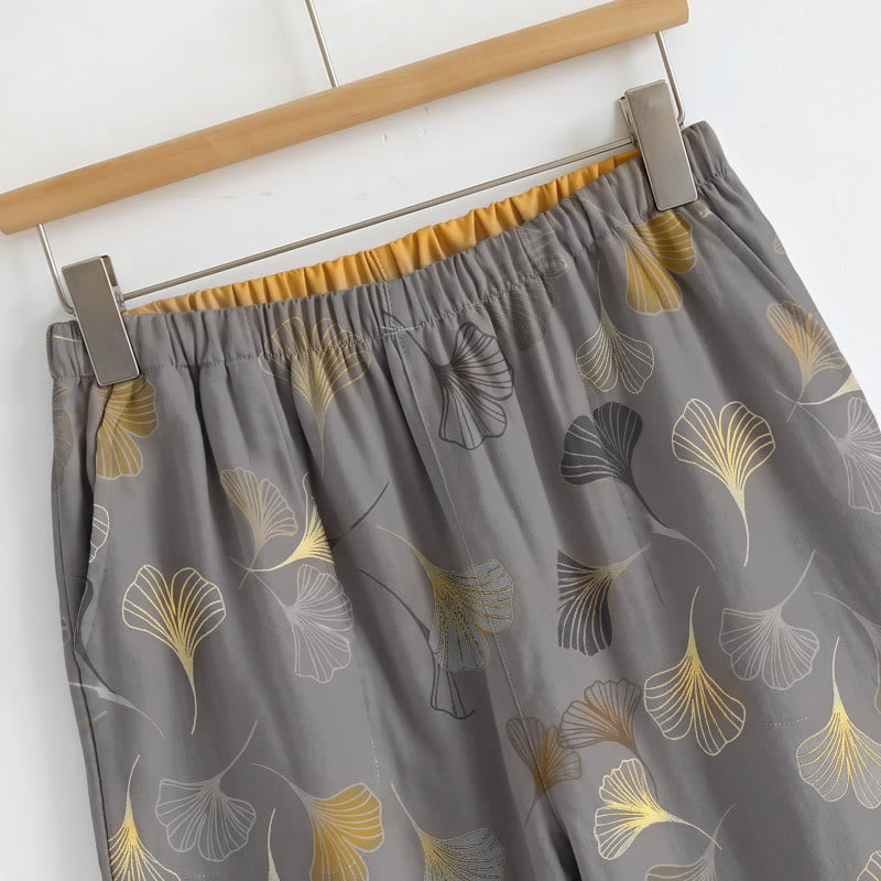Ensemble de vêtements d'intérieur à bretelles nouées et imprimé feuilles de ginkgo Ownkoti - image 11