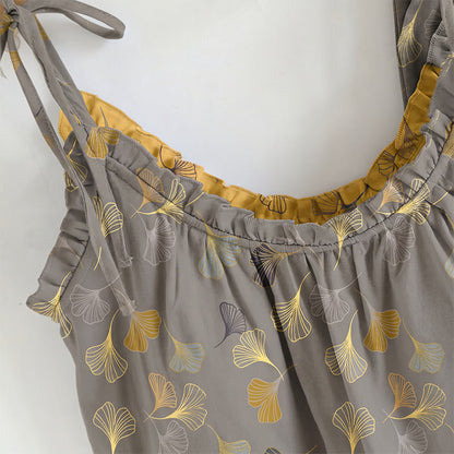 Ensemble de vêtements d'intérieur à bretelles nouées et imprimé feuilles de ginkgo Ownkoti - image 10