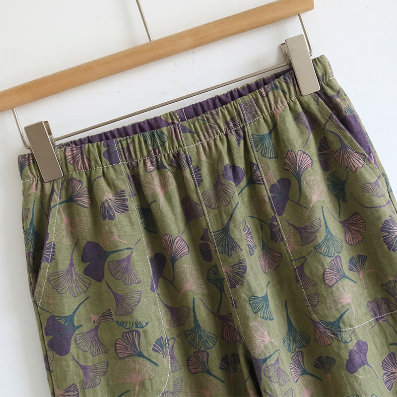 Ensemble de vêtements d'intérieur à bretelles nouées et imprimé feuilles de ginkgo Ownkoti - image 14