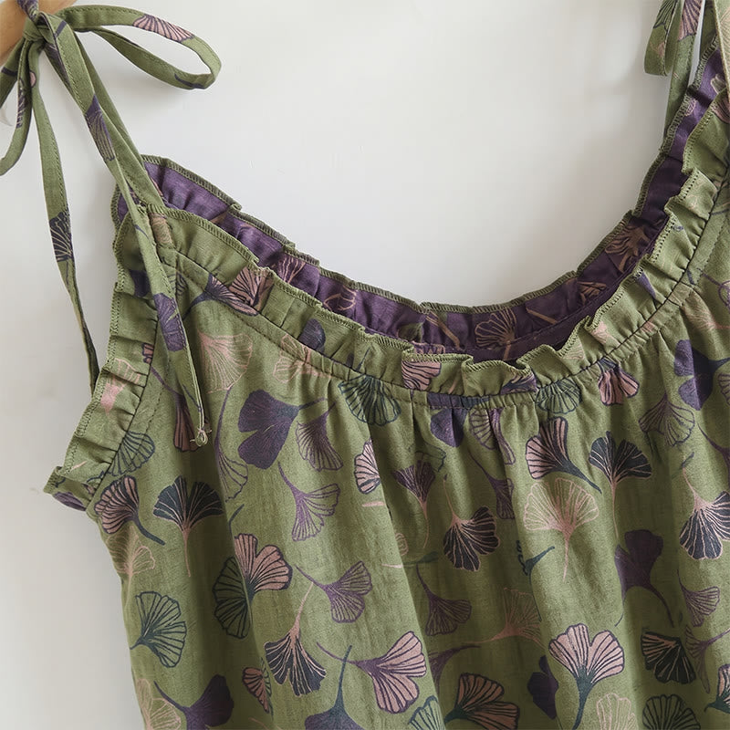 Ensemble de vêtements d'intérieur à bretelles nouées et imprimé feuilles de ginkgo Ownkoti - image 13