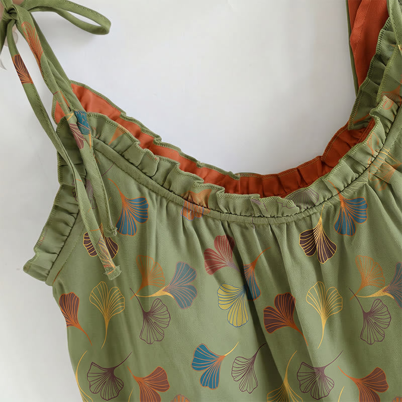 Ensemble de vêtements d'intérieur à bretelles nouées et imprimé feuilles de ginkgo Ownkoti - image 16