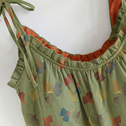 Ensemble de vêtements d'intérieur à bretelles nouées et imprimé feuilles de ginkgo Ownkoti - image 16