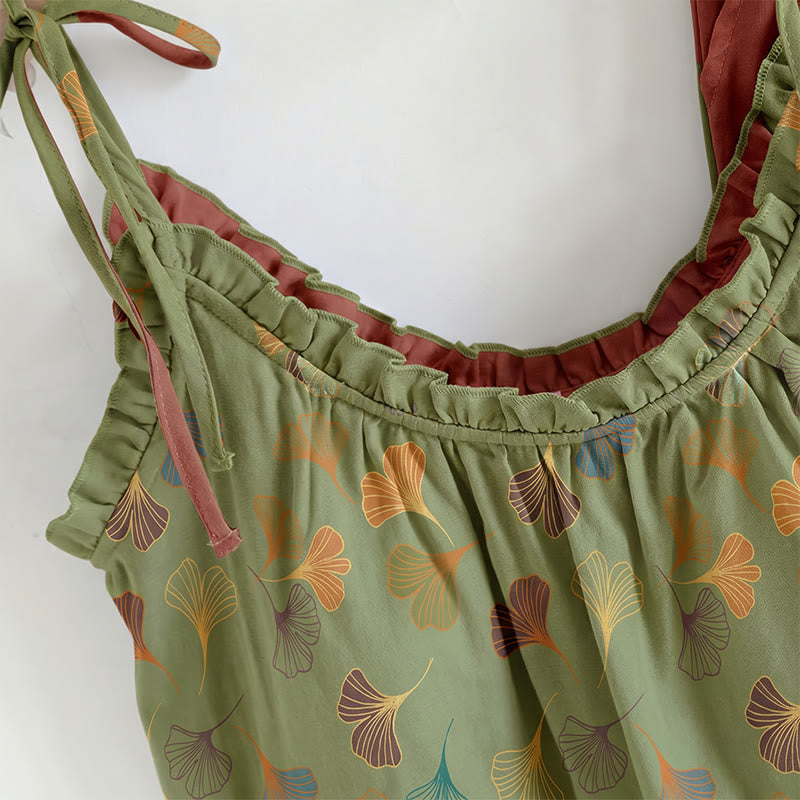 Ensemble de vêtements d'intérieur à bretelles nouées et imprimé feuilles de ginkgo Ownkoti - image 19