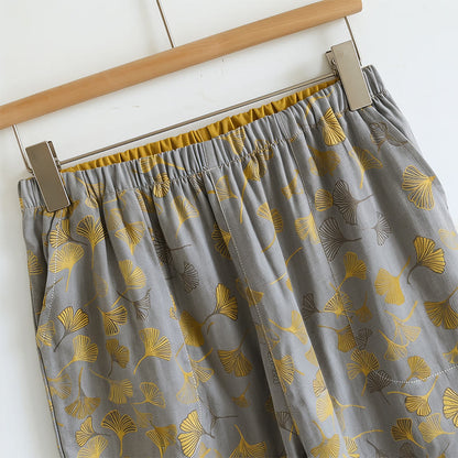 Ensemble de vêtements d'intérieur à bretelles nouées et imprimé feuilles de ginkgo Ownkoti - image 5