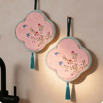 Serviette de toilette en polaire corail Ownkoti à motif d'oiseaux et de fleurs - Rose clair - 9'' × 9'' - 2 pièces - image 0